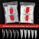 500pcs ABS Long Stiletto Sharp Claw Fake Nails Extension Clear Natural False Nail Tips Full Cover Manicure Fake Nails Tools